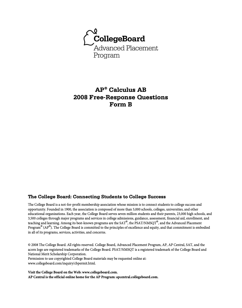 2008 AP® Calculus AB Free-Response Questions Form B AP Test Prep