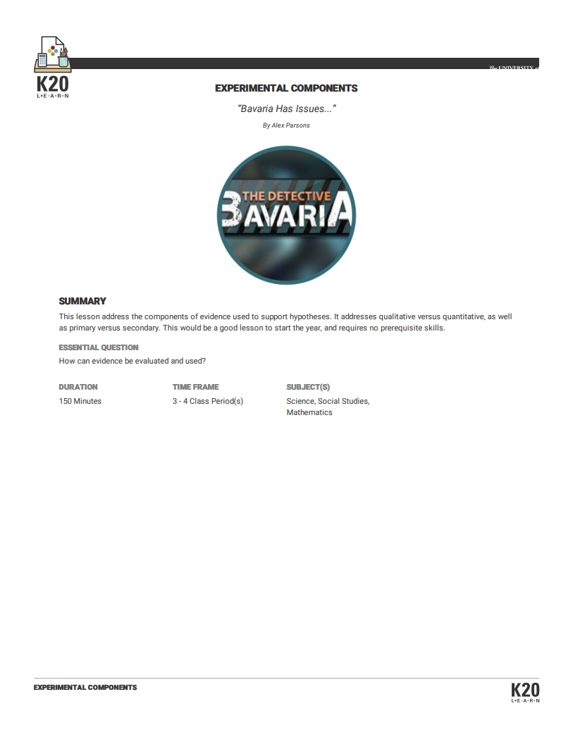 Bavaria Has Issues...Experimental Components Lesson Plan