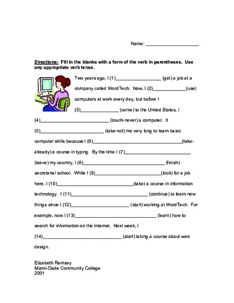 Verb Tenses Worksheet