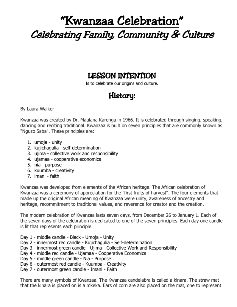 Kwanzaa Celebration: Celebrating Family, Community, and Culture Lesson Plan