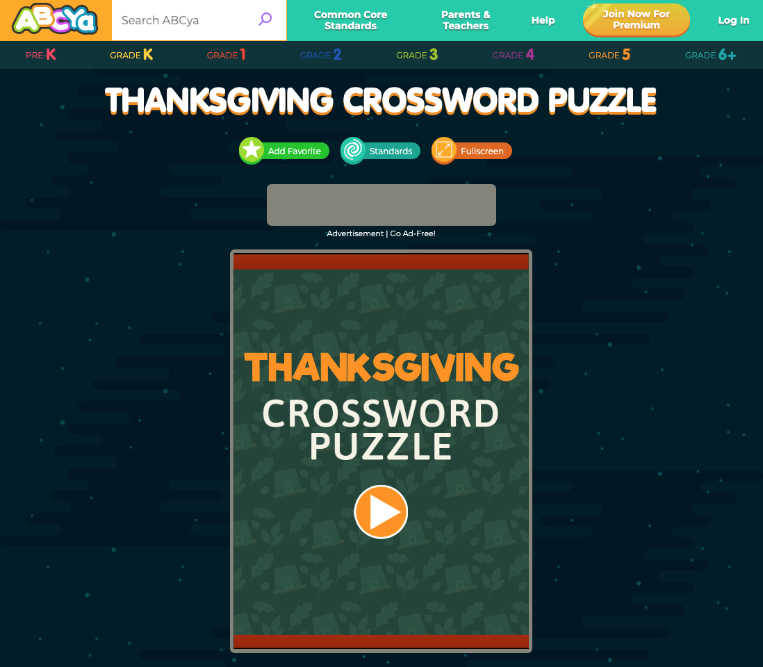 Thanksgiving Crossword Puzzle Interactive