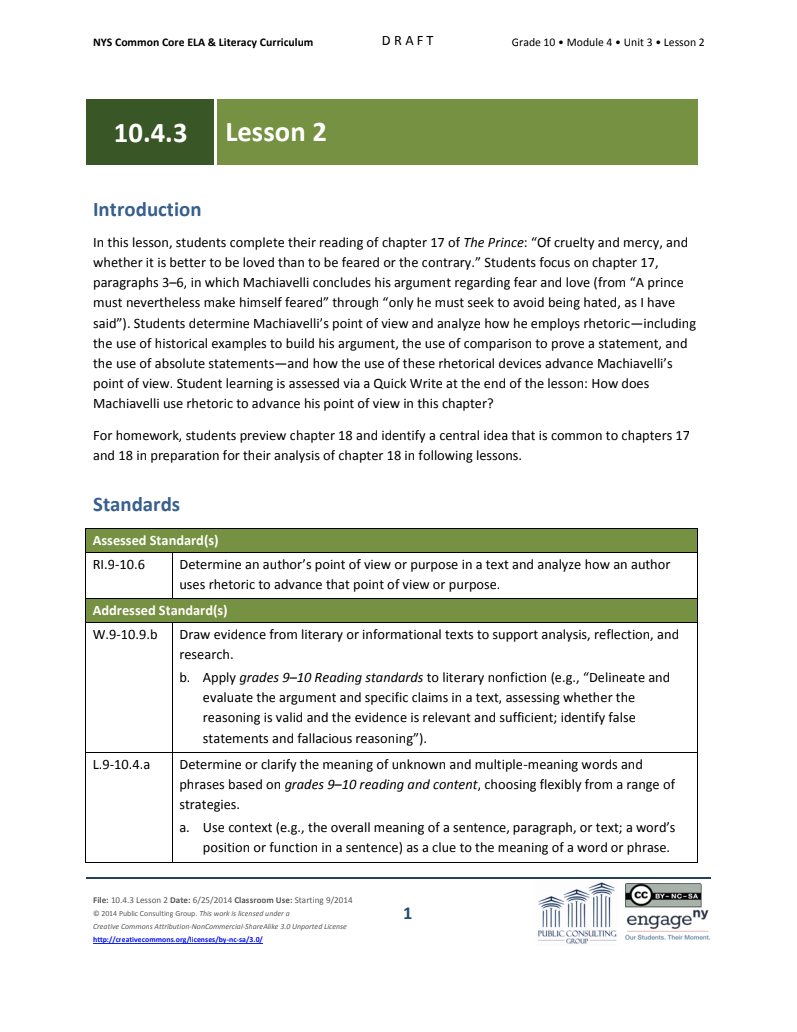 Grade 10 ELA Module 4: Unit 3, Lesson 2 Lesson Plan