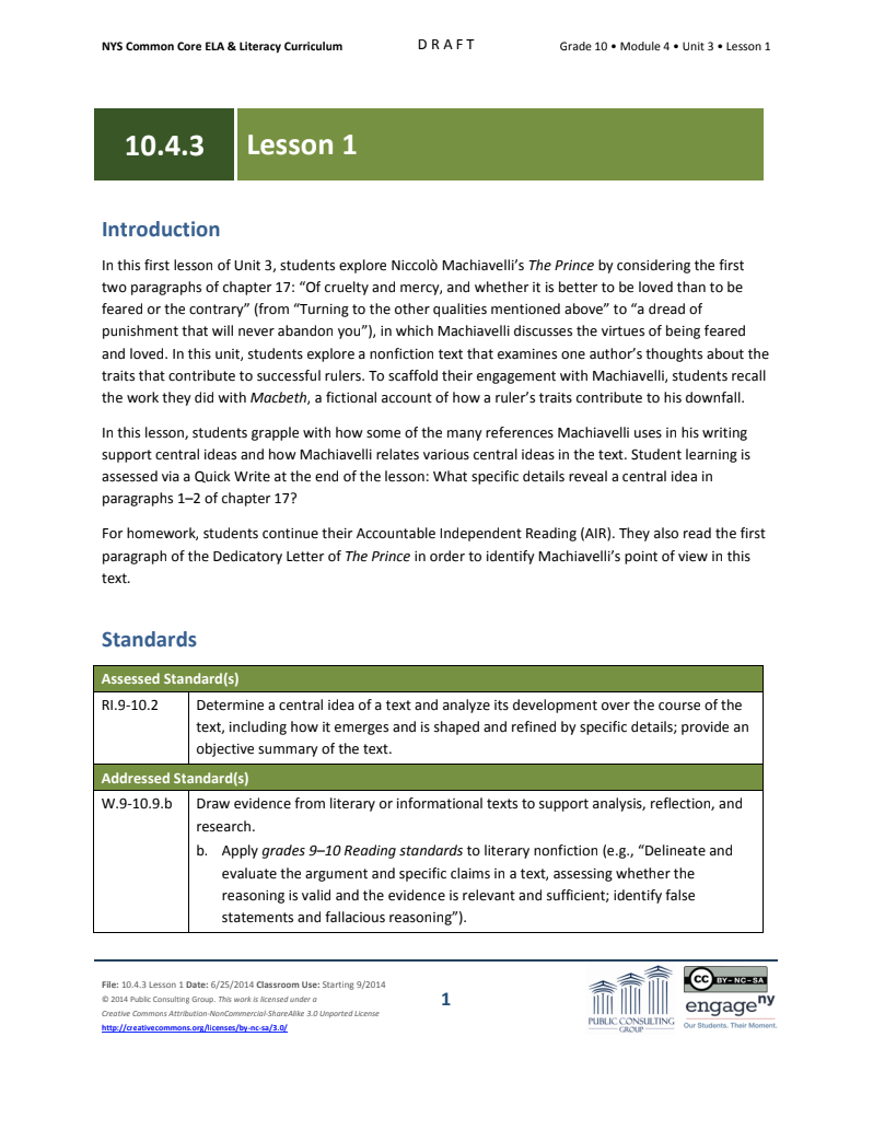 Grade 10 ELA Module 4: Unit 3, Lesson 1 Lesson Plan