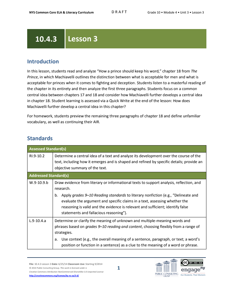 Grade 10 ELA Module 4: Unit 3, Lesson 3 Lesson Plan