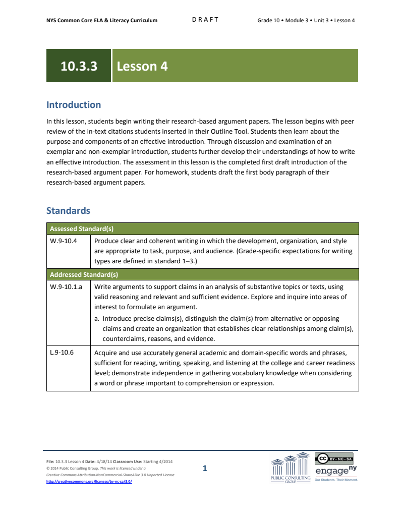Grade 10 ELA Module 3: Unit 3, Lesson 4 Lesson Plan