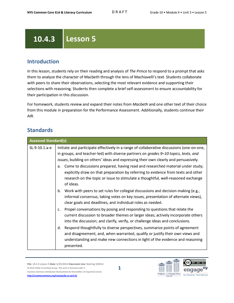 Grade 10 ELA Module 4: Unit 3, Lesson 5 Lesson Plan