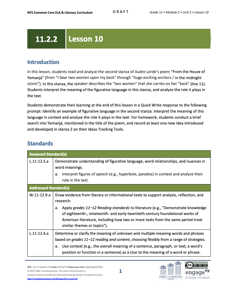 Grade 11 ELA Module 2: Unit 2, Lesson 10 Lesson Plan