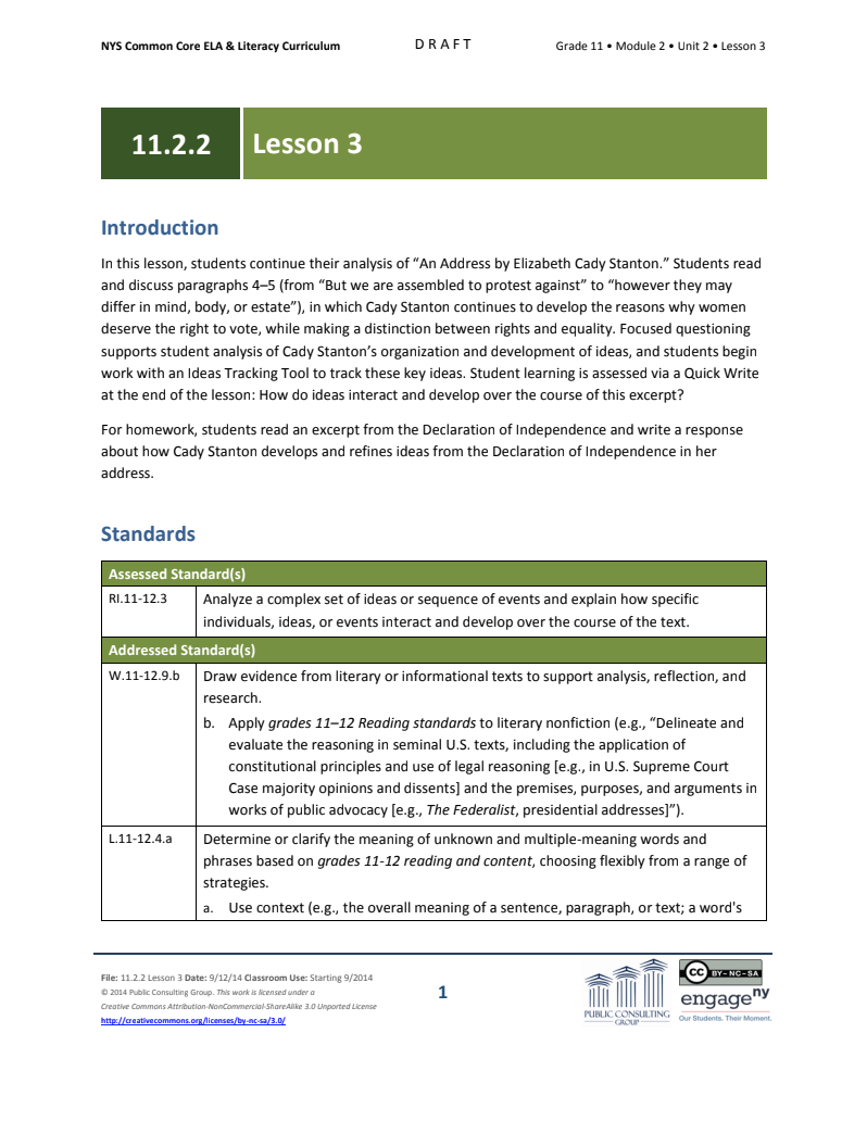Grade 11 ELA Module 2: Unit 2, Lesson 3 Lesson Plan
