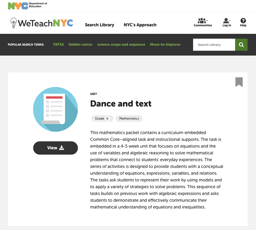 Dance and Text Unit Plan