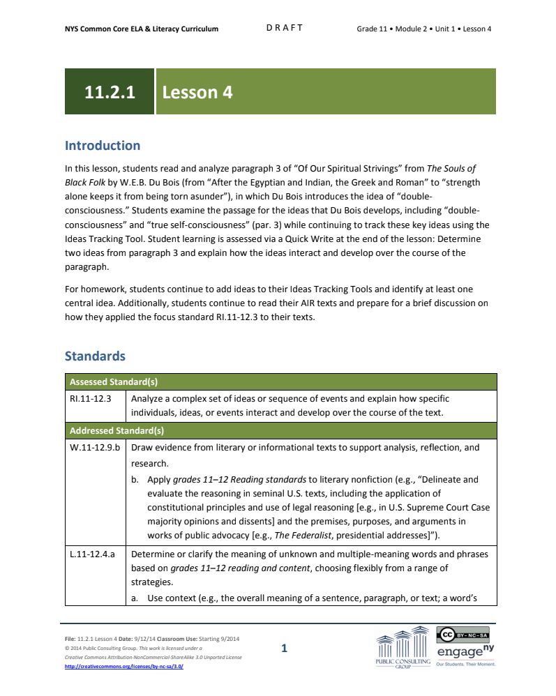 Grade 11 ELA Module 2: Unit 1, Lesson 4 Lesson Plan