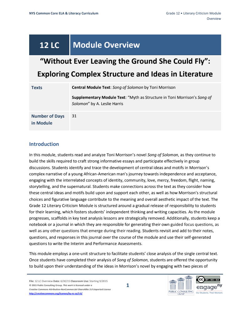 Grade 12 ELA Literary Criticism Module Unit Plan