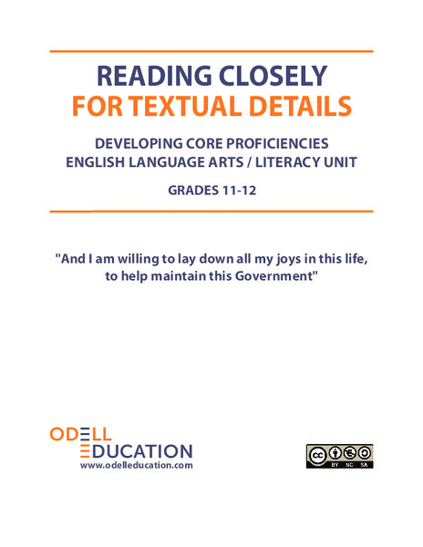 Reading Closely for Textual Details: "And I am willing to lay down all my joys in this life..." Unit Plan