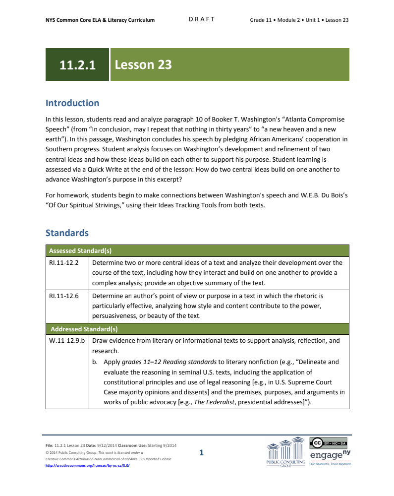 Grade 11 ELA Module 2: Unit 1, Lesson 23 Lesson Plan