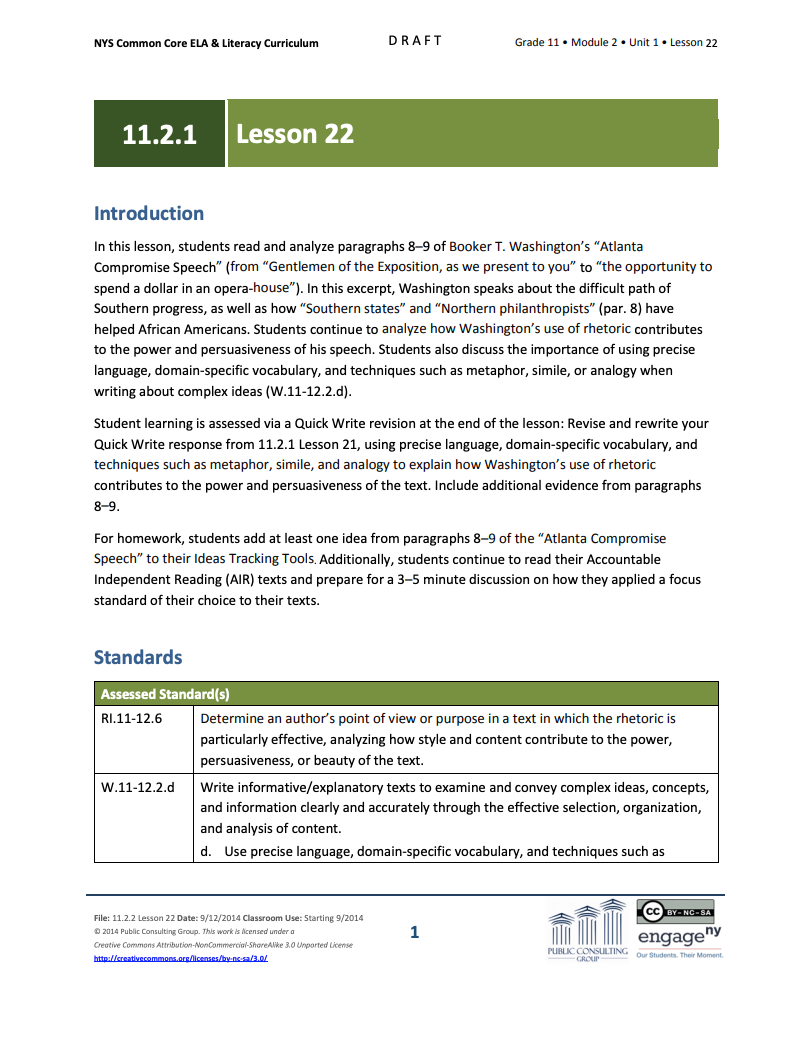 Grade 11 ELA Module 2: Unit 1, Lesson 22 Lesson Plan