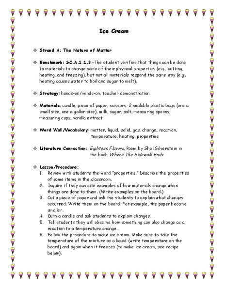 Ice Cream Science Lesson Plan