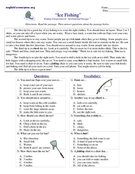 Ice Fishing Worksheet