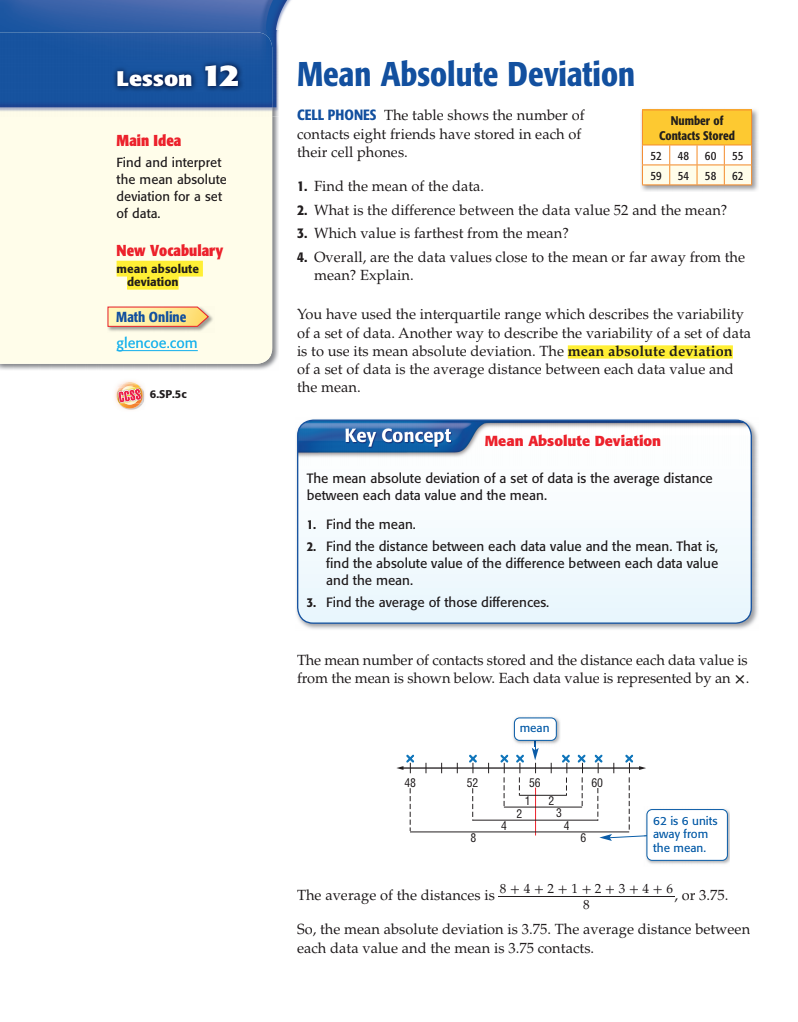 Lesson 12: Absolute Mean Deviation Lesson Plan