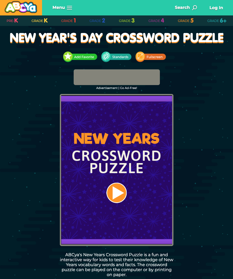 New Year's Day Crossword Puzzle Interactive