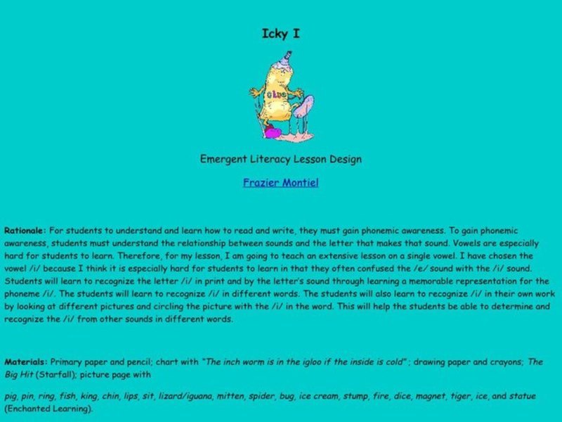 Icky "I" Lesson Plan