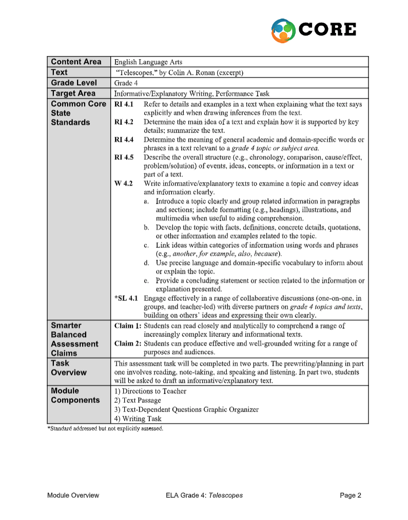 Telescopes Assessment