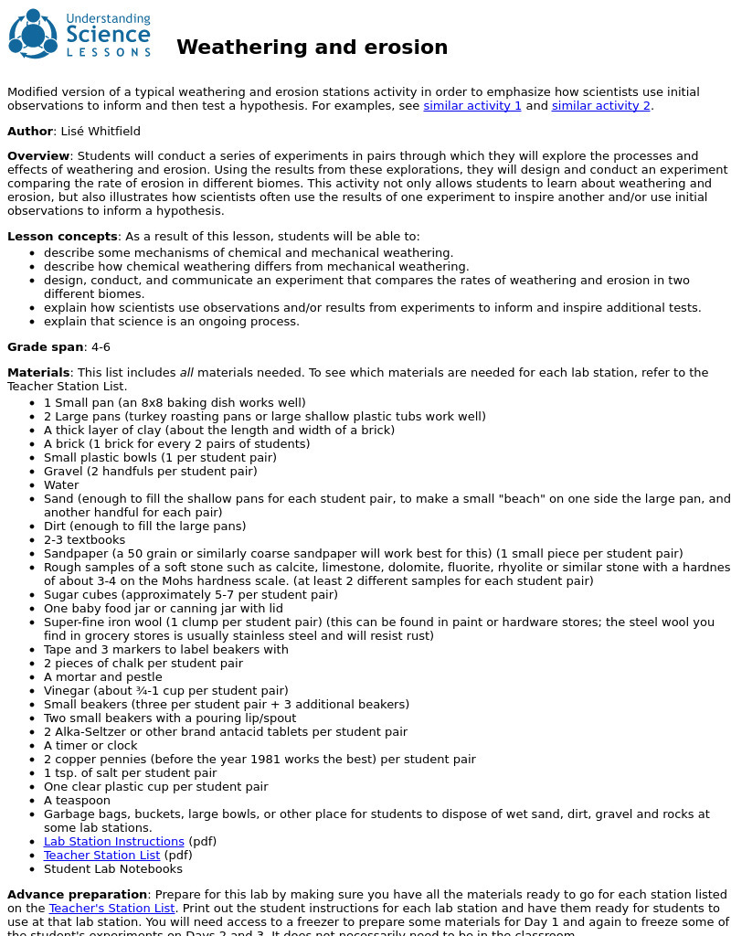 Weathering and Erosion Lesson Plan