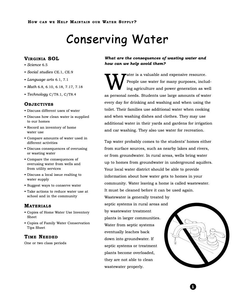 How Can We Help Maintain Our Water Supply? Conserving Water Lesson Plan