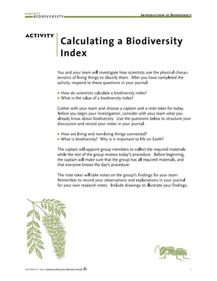 Calculating a Biodiversity Index Activity