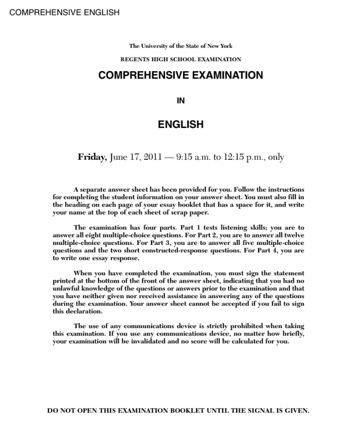 Comprehensive English Examination: June 2011 Assessment