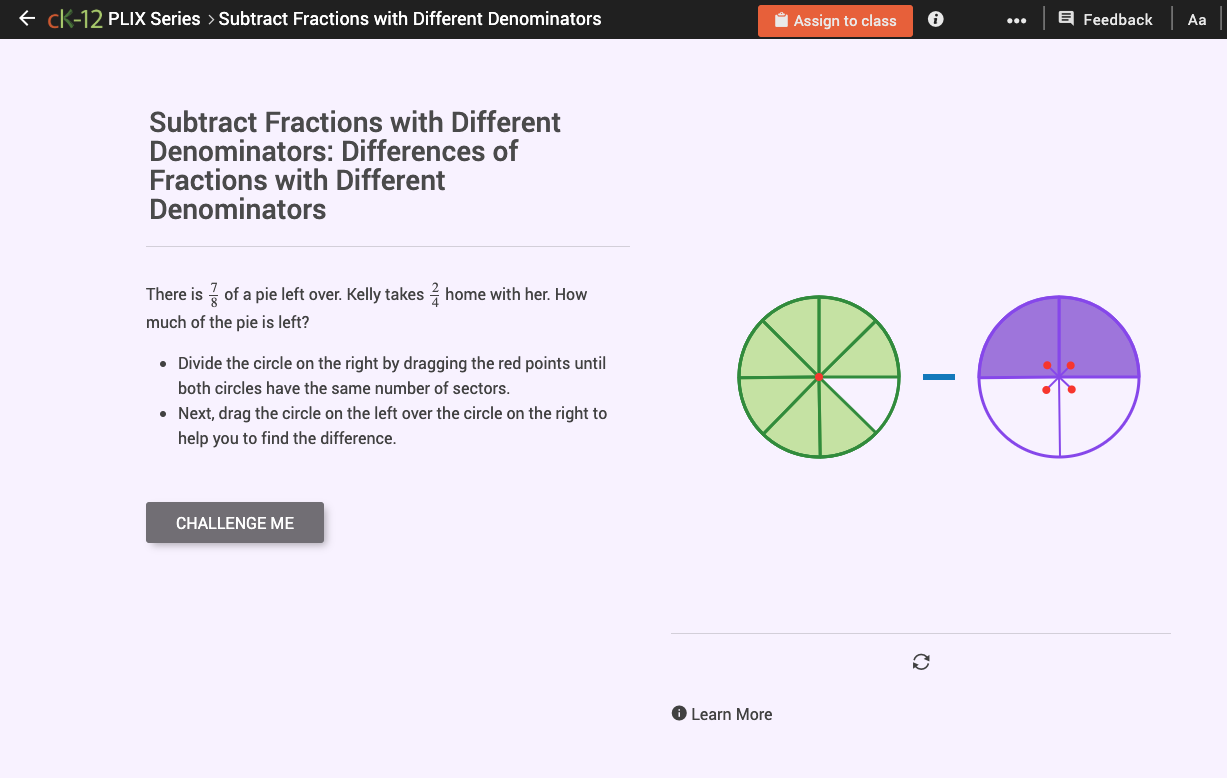Differences of Fractions with Different Denominators Interactive