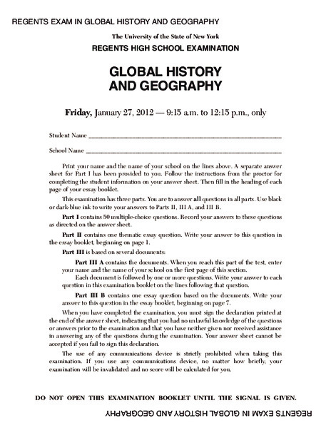 Global History and Geography Examination: January 2012 Assessment
