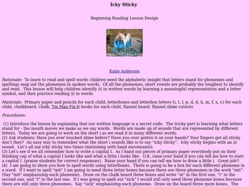Icky Sticky Lesson Plan