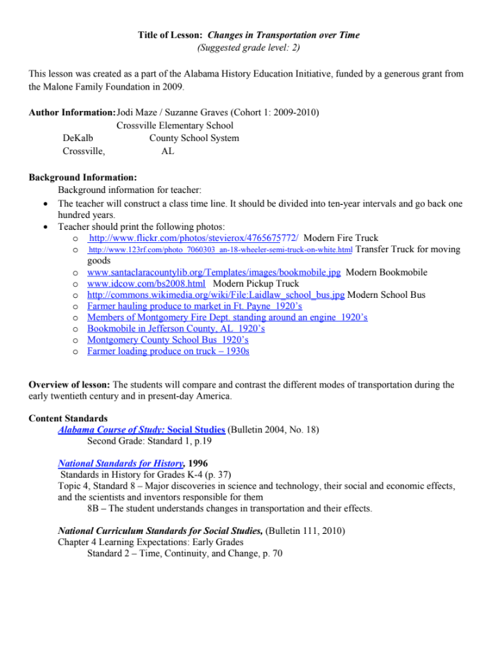 Changes in Transportation over Time Lesson Plan
