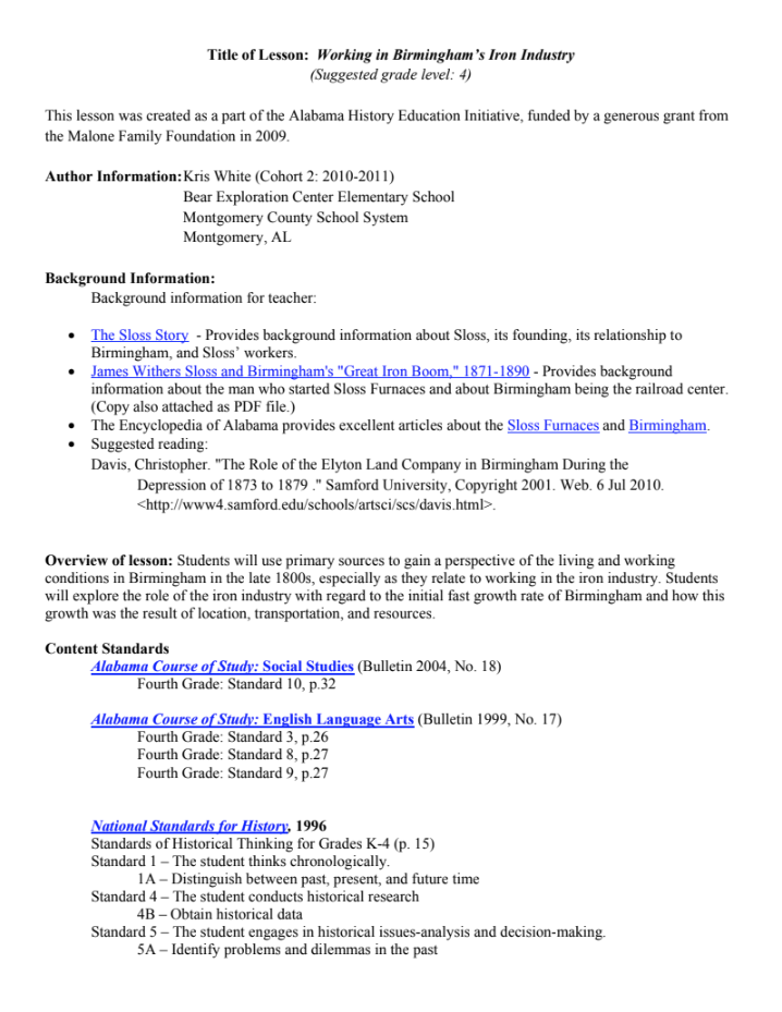 Working in Birmingham's Iron Industry Lesson Plan