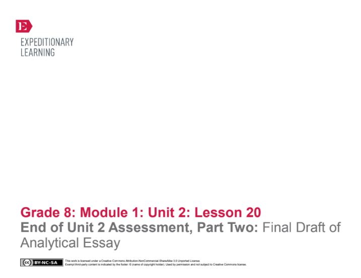 End of Unit 2 Assessment, Part Two: Final Draft of Analytical Essay Lesson Plan