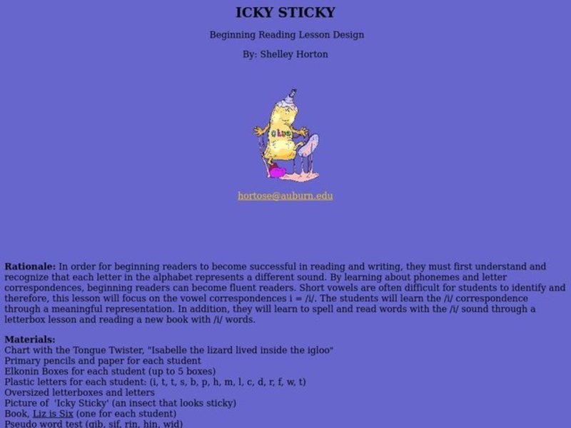 Icky Sticky Lesson Plan