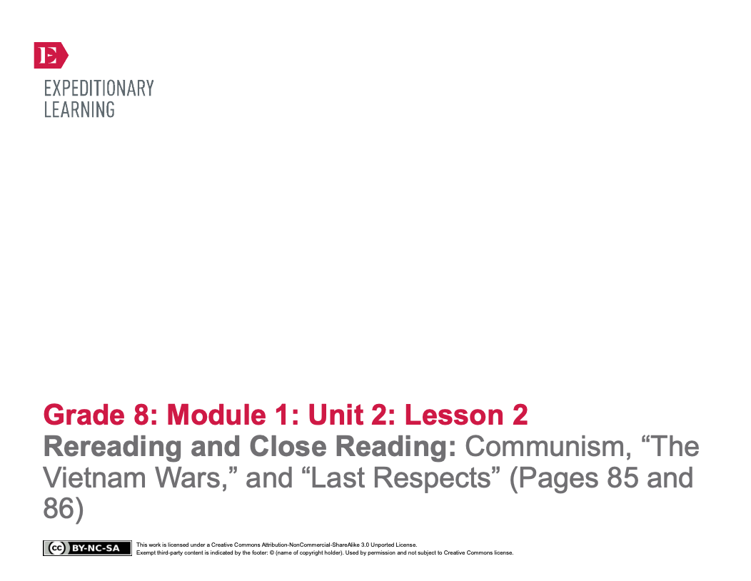 Rereading and Close Reading: Communism, “The Vietnam Wars,” and “Last Respects” (Pages 85 and 86) Lesson Plan