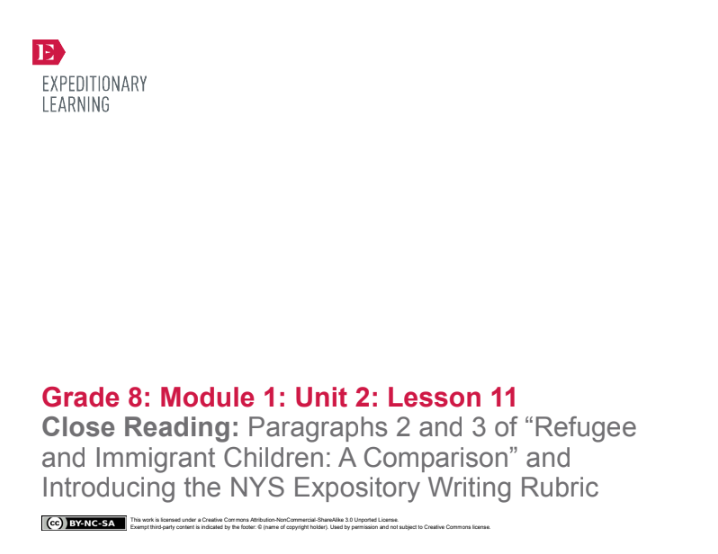 Close Reading: Paragraphs 2 and 3 of “Refugee and Immigrant Children: A Comparison” and Introducing the NYS Expository Writing Rubric Lesson Plan