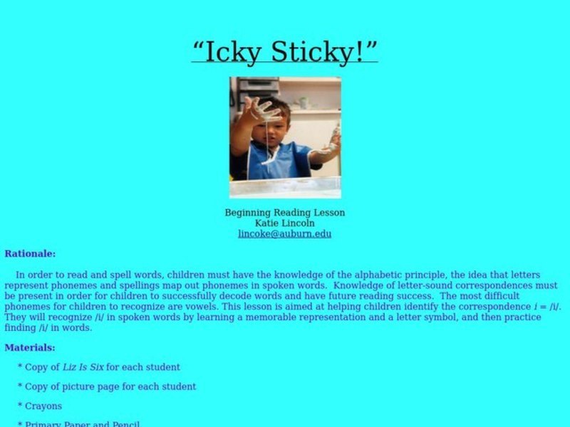 Icky Sticky Lesson Plan