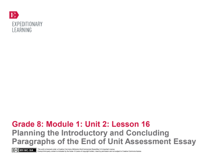 Planning the Introductory and Concluding Paragraphs of the End of Unit Assessment Essay Lesson Plan