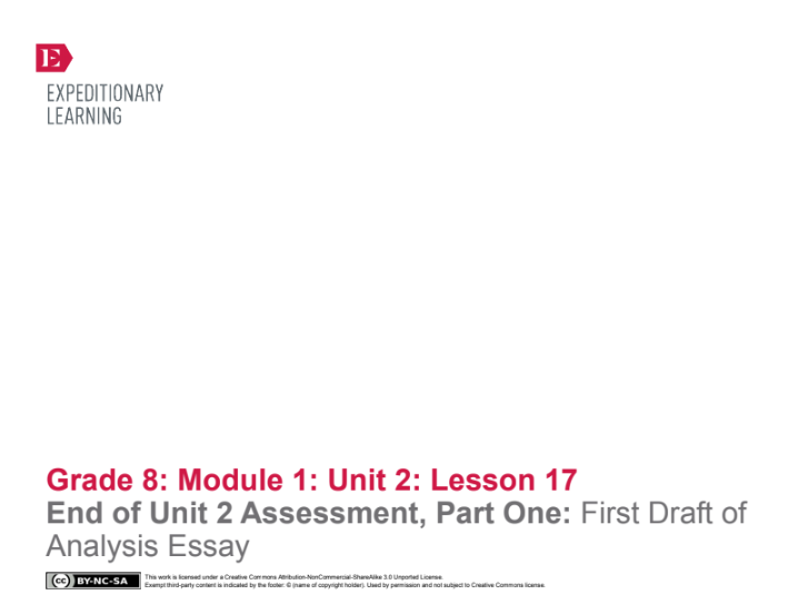 End of Unit 2 Assessment, Part One: First Draft of Analysis Essay Lesson Plan