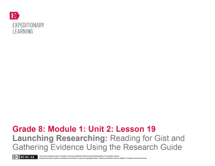 Launching Researching: Reading for Gist and Gathering Evidence Using the Research Guide Lesson Plan