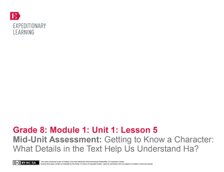 Mid-Unit Assessment: Getting to Know a Character: What Details in the Text Help Us Understand Ha? Lesson Plan