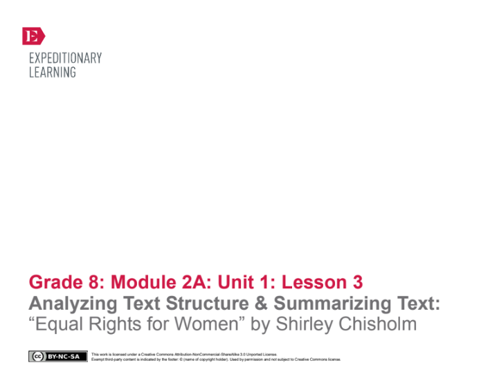 Analyzing Text Structure & Summarizing Text: “Equal Rights for Women” by Shirley Chisholm Lesson Plan