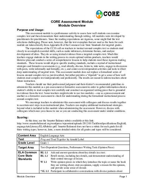 Frog and Toad Together by Arnold Lobel Assessment