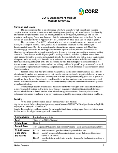 Covers by Nikki Giovanni Assessment