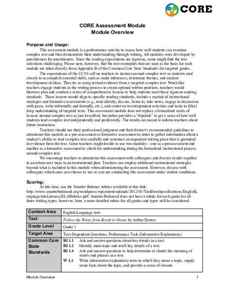 Follow the Water by Arthur Dorros Assessment