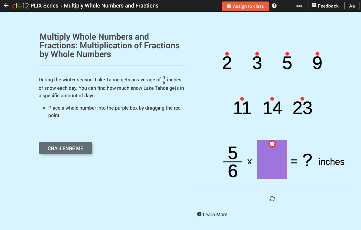 Multiplication of Whole Numbers by Fractions: Multiplication of Fractions by Whole Numbers Interactive