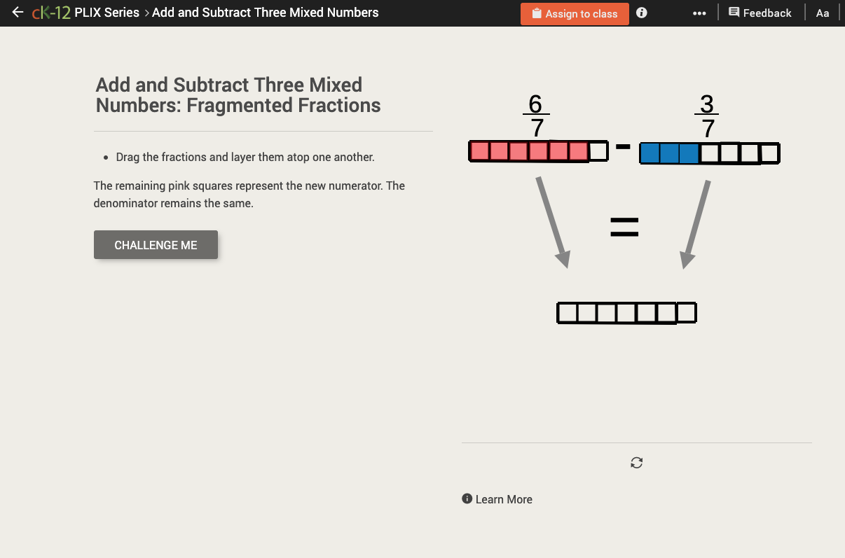 Subtraction of Fractions: Fragmented Fractions Interactive