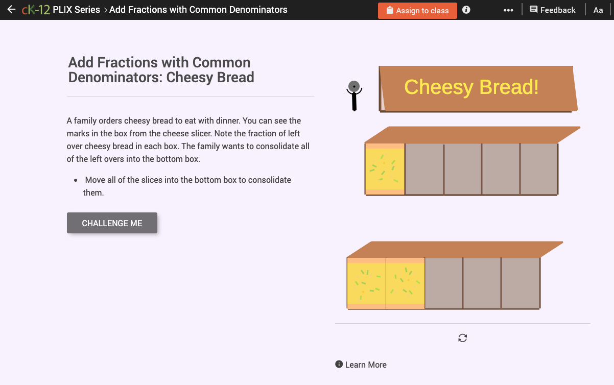 Sums of Fractions with Like Denominators: Cheesy Bread Interactive