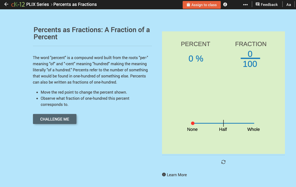 Percents as Fractions: A Fraction of a Percent Interactive